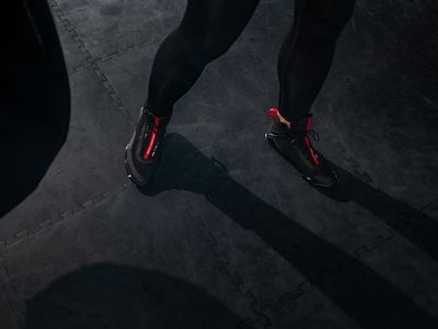 Close up of sports shoes hitting the floor during workout